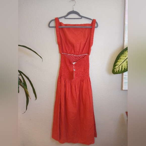 Reverse NWT Square Neck Backless Rust Orange Smocked Waist Bohemian Apron Dress - Picture 4 of 9